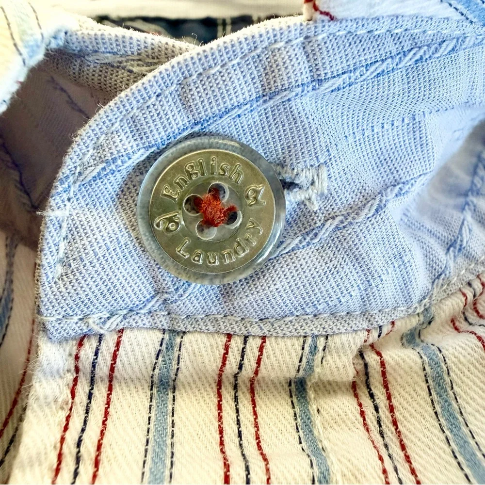 English Laundry 2X Women Shirt Pinstripe Patchwork Grandmacore Embroidered Boho